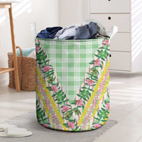 Hawaii Pikake Lokelani Plumeria Lei Laundry Basket Green Palaka Motifs LT05 Green - Polynesian Pride