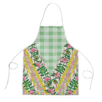 Hawaii Pikake Lokelani Plumeria Lei Apron Green Palaka Motifs LT05 Green - Polynesian Pride
