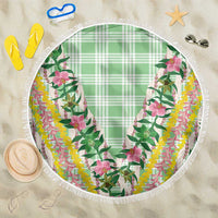 Hawaii Pikake Lokelani Plumeria Lei Beach Blanket Green Palaka Motifs LT05 One Size 150cm Green - Polynesian Pride