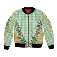 Hawaii Pikake Lokelani Plumeria Lei Bomber Jacket Green Palaka Motifs LT05 Unisex Green - Polynesian Pride
