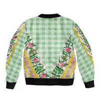 Hawaii Pikake Lokelani Plumeria Lei Bomber Jacket Green Palaka Motifs LT05 - Polynesian Pride