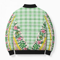 Hawaii Pikake Lokelani Plumeria Lei Bomber Puffer Jacket Green Palaka Motifs LT05 - Polynesian Pride
