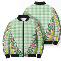 Hawaii Pikake Lokelani Plumeria Lei Bomber Puffer Jacket Green Palaka Motifs LT05 - Polynesian Pride