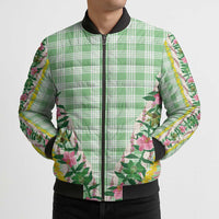 Hawaii Pikake Lokelani Plumeria Lei Bomber Puffer Jacket Green Palaka Motifs LT05 - Polynesian Pride