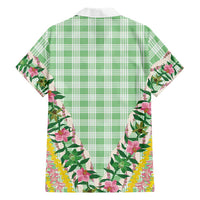 Hawaii Pikake Lokelani Plumeria Lei Family Matching Summer Maxi Dress and Hawaiian Shirt Green Palaka Motifs
