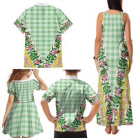 Hawaii Pikake Lokelani Plumeria Lei Family Matching Tank Maxi Dress and Hawaiian Shirt Green Palaka Motifs