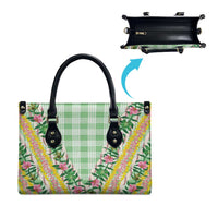 Hawaii Pikake Lokelani Plumeria Lei Leather Bag Green Palaka Motifs LT05 - Polynesian Pride