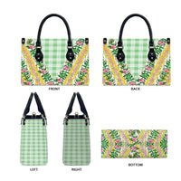 Hawaii Pikake Lokelani Plumeria Lei Leather Bag Green Palaka Motifs LT05 - Polynesian Pride