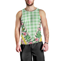 Hawaii Pikake Lokelani Plumeria Lei Men Tank Top Green Palaka Motifs LT05 - Polynesian Pride