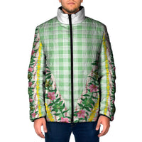 Hawaii Pikake Lokelani Plumeria Lei Padded Jacket Green Palaka Motifs LT05 Men Green - Polynesian Pride