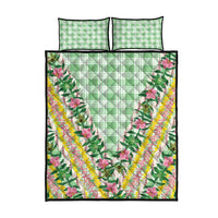 Hawaii Pikake Lokelani Plumeria Lei Quilt Bed Set Green Palaka Motifs LT05 - Polynesian Pride