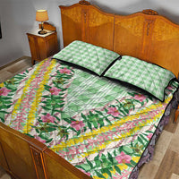 Hawaii Pikake Lokelani Plumeria Lei Quilt Bed Set Green Palaka Motifs LT05 - Polynesian Pride