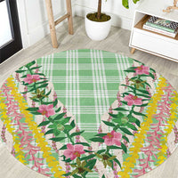 Hawaii Pikake Lokelani Plumeria Lei Round Carpet Green Palaka Motifs LT05 Green - Polynesian Pride