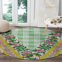 Hawaii Pikake Lokelani Plumeria Lei Round Carpet Green Palaka Motifs LT05 - Polynesian Pride
