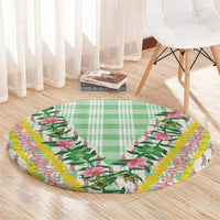Hawaii Pikake Lokelani Plumeria Lei Round Carpet Green Palaka Motifs LT05 - Polynesian Pride