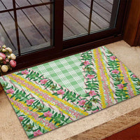 Hawaii Pikake Lokelani Plumeria Lei Rubber Doormat Green Palaka Motifs LT05 - Polynesian Pride