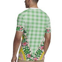 Hawaii Pikake Lokelani Plumeria Lei Rugby Jersey Green Palaka Motifs LT05 - Polynesian Pride