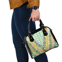 Hawaii Pikake Lokelani Plumeria Lei Shoulder Handbag Green Palaka Motifs LT05 - Polynesian Pride