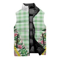 Hawaii Pikake Lokelani Plumeria Lei Sleeveless Puffer Jacket Green Palaka Motifs LT05 - Polynesian Pride