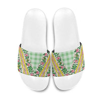 Hawaii Pikake Lokelani Plumeria Lei Slide Sandals Green Palaka Motifs LT05 Green - Polynesian Pride