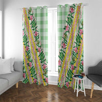 Hawaii Pikake Lokelani Plumeria Lei Window Curtain Green Palaka Motifs LT05 With Grommets Green - Polynesian Pride