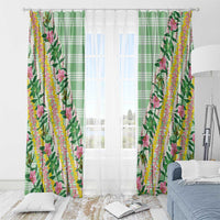 Hawaii Pikake Lokelani Plumeria Lei Window Curtain Green Palaka Motifs LT05 - Polynesian Pride