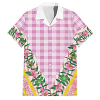 Hawaii Pikake Lokelani Plumeria Lei Family Matching Short Sleeve Bodycon Dress and Hawaiian Shirt Pink Palaka Motifs