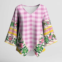 Hawaii Pikake Lokelani Plumeria Lei Kimono Sleeve Blouse Pink Palaka Motifs LT05 Female Pink - Polynesian Pride