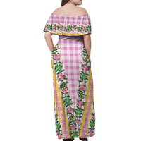 Hawaii Pikake Lokelani Plumeria Lei Off Shoulder Maxi Dress Pink Palaka Motifs LT05 - Polynesian Pride
