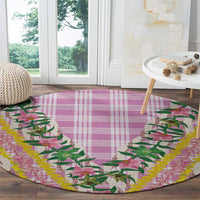 Hawaii Pikake Lokelani Plumeria Lei Round Carpet Pink Palaka Motifs LT05 - Polynesian Pride