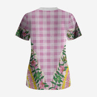 Hawaii Pikake Lokelani Plumeria Lei Scrub Top Pink Palaka Motifs LT05 - Polynesian Pride