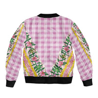 Hawaii Pikake Lokelani Plumeria Lei Sleeve Zip Bomber Jacket Pink Palaka Motifs LT05 - Polynesian Pride
