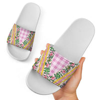 Hawaii Pikake Lokelani Plumeria Lei Slide Sandals Pink Palaka Motifs LT05 - Polynesian Pride