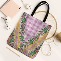 Hawaii Pikake Lokelani Plumeria Lei Tote Bag Pink Palaka Motifs LT05 Black Strap One Size Pink - Polynesian Pride
