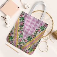 Hawaii Pikake Lokelani Plumeria Lei Tote Bag Pink Palaka Motifs LT05 White Strap One Size Pink - Polynesian Pride