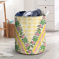 Hawaii Pikake Lokelani Plumeria Lei Laundry Basket Yellow Palaka Motifs LT05 Yellow - Polynesian Pride