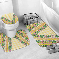 Hawaii Pikake Lokelani Plumeria Lei Bathroom Set Yellow Palaka Motifs LT05 Mat Set Only (3 pcs) One Size Yellow - Polynesian Pride