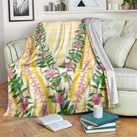 Hawaii Pikake Lokelani Plumeria Lei Blanket Yellow Palaka Motifs LT05 Yellow - Polynesian Pride