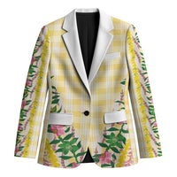 Hawaii Pikake Lokelani Plumeria Lei Blazer Yellow Palaka Motifs LT05 Unisex Yellow - Polynesian Pride