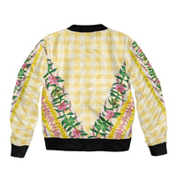 Hawaii Pikake Lokelani Plumeria Lei Bomber Jacket Yellow Palaka Motifs