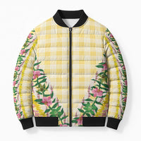 Hawaii Pikake Lokelani Plumeria Lei Bomber Puffer Jacket Yellow Palaka Motifs LT05 Unisex Yellow - Polynesian Pride