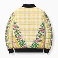 Hawaii Pikake Lokelani Plumeria Lei Bomber Puffer Jacket Yellow Palaka Motifs LT05 - Polynesian Pride