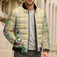 Hawaii Pikake Lokelani Plumeria Lei Bomber Puffer Jacket Yellow Palaka Motifs LT05 - Polynesian Pride