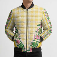 Hawaii Pikake Lokelani Plumeria Lei Bomber Puffer Jacket Yellow Palaka Motifs LT05 - Polynesian Pride