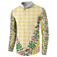 Hawaii Pikake Lokelani Plumeria Lei Button Sweatshirt Yellow Palaka Motifs LT05 - Polynesian Pride