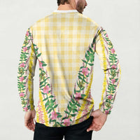 Hawaii Pikake Lokelani Plumeria Lei Button Sweatshirt Yellow Palaka Motifs LT05 - Polynesian Pride