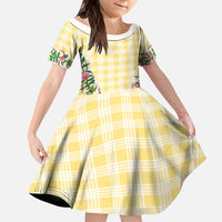 Hawaii Pikake Lokelani Plumeria Lei Family Matching Mermaid Dress and Hawaiian Shirt Yellow Palaka Motifs