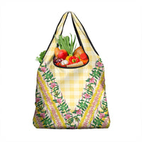 Hawaii Pikake Lokelani Plumeria Lei Grocery Bag Yellow Palaka Motifs LT05 1-pack One Size Yellow - Polynesian Pride