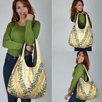 Hawaii Pikake Lokelani Plumeria Lei Grocery Bag Yellow Palaka Motifs LT05 - Polynesian Pride