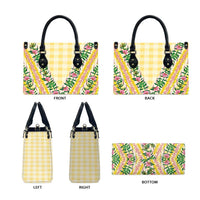 Hawaii Pikake Lokelani Plumeria Lei Leather Bag Yellow Palaka Motifs LT05 - Polynesian Pride